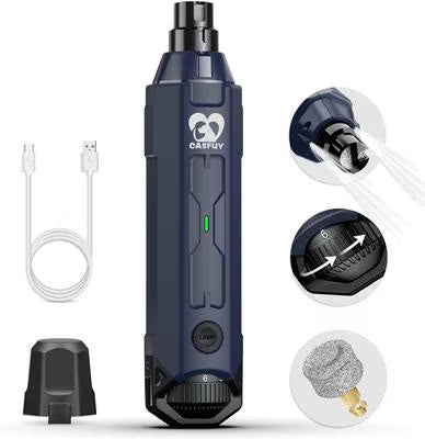Casfuy Upgraded Quiet 6 Speed Electric Dog & Cat Nail Grinder with 2 LED Lights, Blue